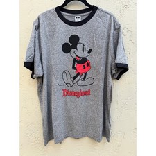 Disney NEW Mickey Mouse Disneyland Grey T Shirt Classic Shirt Ringer Retro