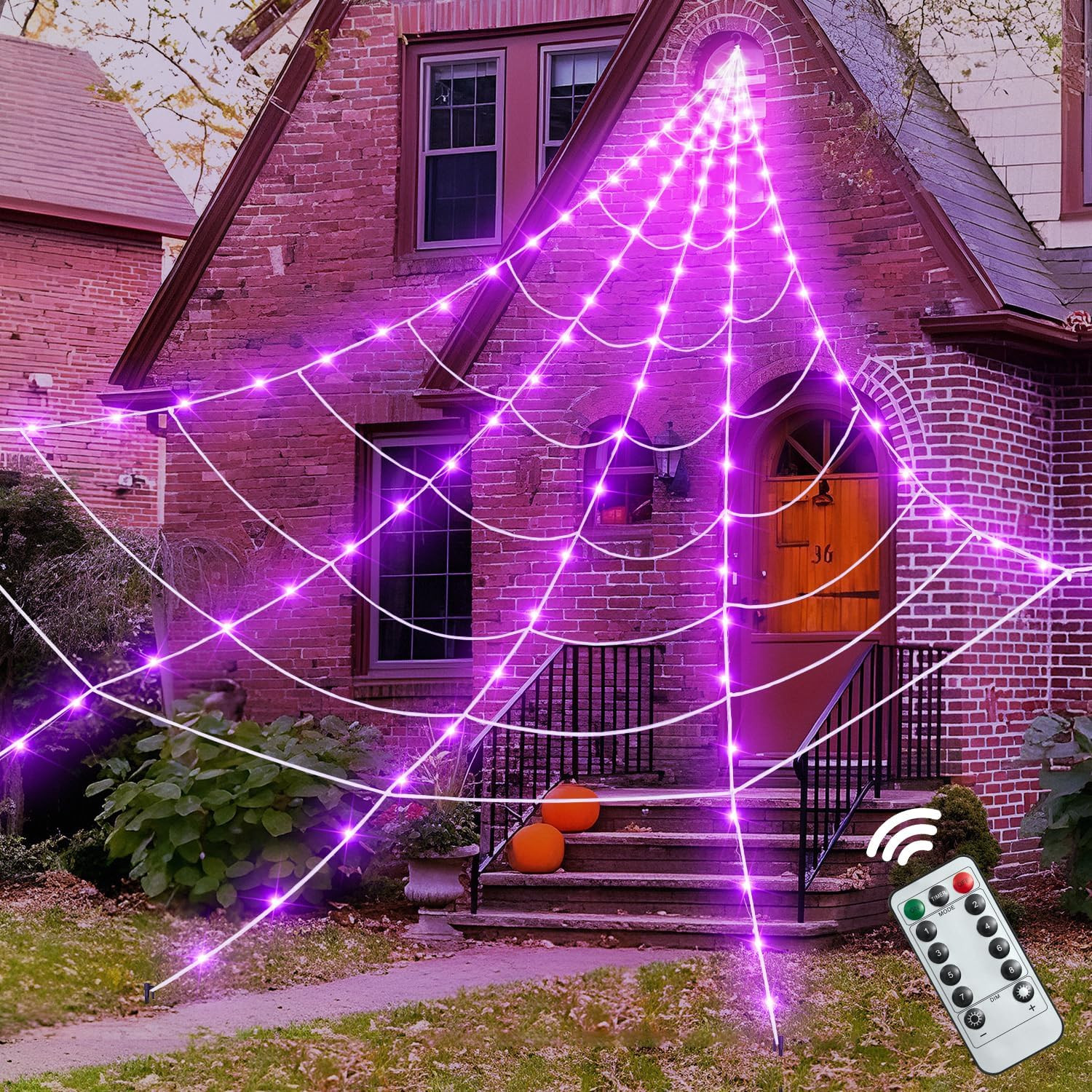 Halloween Spider Web Lights 200 Inch 250 LED Purple Outdoor Yard Decorations