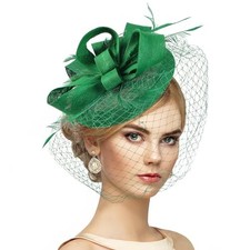 2025 Kentucky Attire Hats - 20s Vintage Derby Fascinators Hat with Hair Green