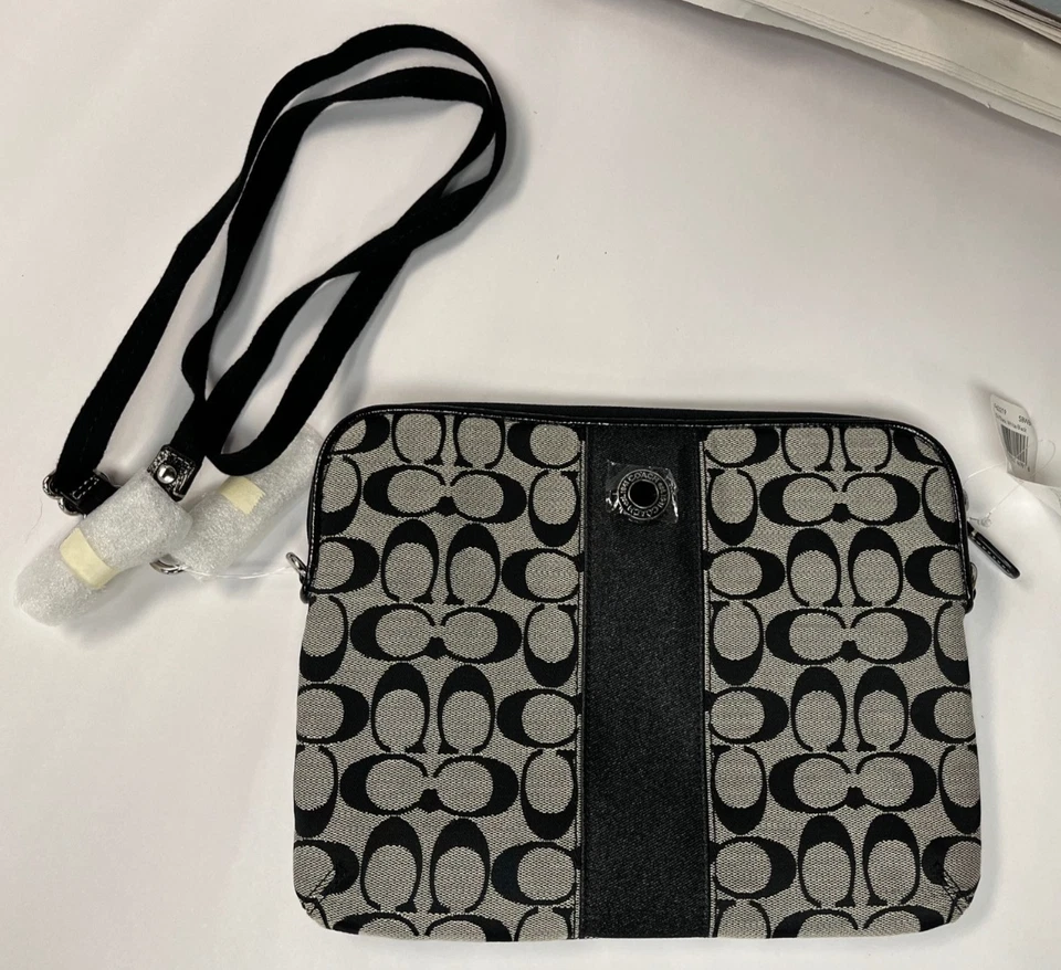 NEW Coach Black Signature Stripe Crossbody Shoulder Bag # 3219 - Image 2 of 4