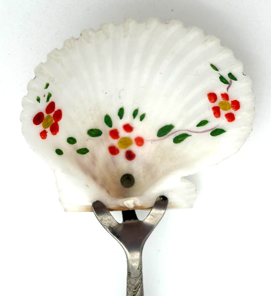 Antique Art Nouveau Sterling Silver Mermaid Spoon Painted Shell US Sterling Co - Image 4 of 4