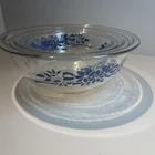 Vintage Pyrex: Clear Blue Flowers Ribbon 322, 323 325 Mixing Nesting Bowls Set 3