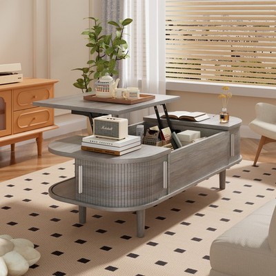 Washed Grey Holztisch mit verstecktem Stauraum, platzsparend für kleine Räume
