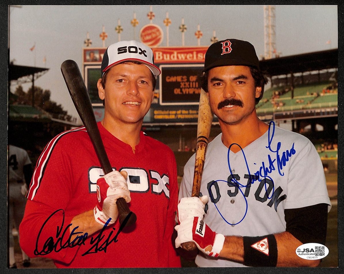 Carlton Fisk HOF & Dwight Evans Duel Autographed/Signed 8x10 Photo JSA 209834