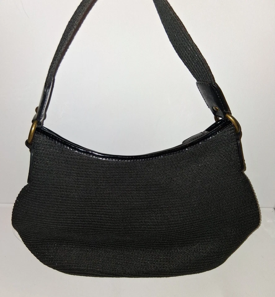 TALBOTS черный джут наплечная сумка Hobo сумочка молнии черный патент отделки - Изображение 3 из 4