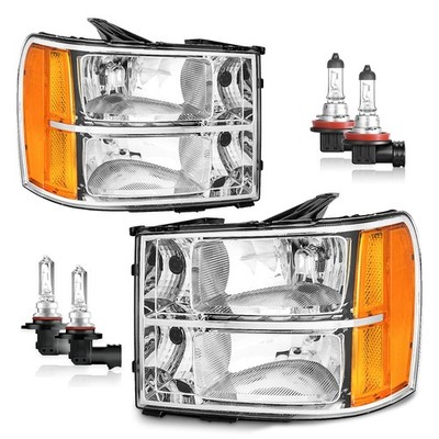 KarSpareHub Headlights OE Replacement, Chrome | With High & Low Beam Bulbs 