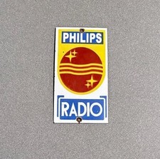 VINTAGE PHILIPS RADIO DOOR PALM PUSH PORCELAIN SIGN CAR GAS TRUCK MOTORCYCLE OIL