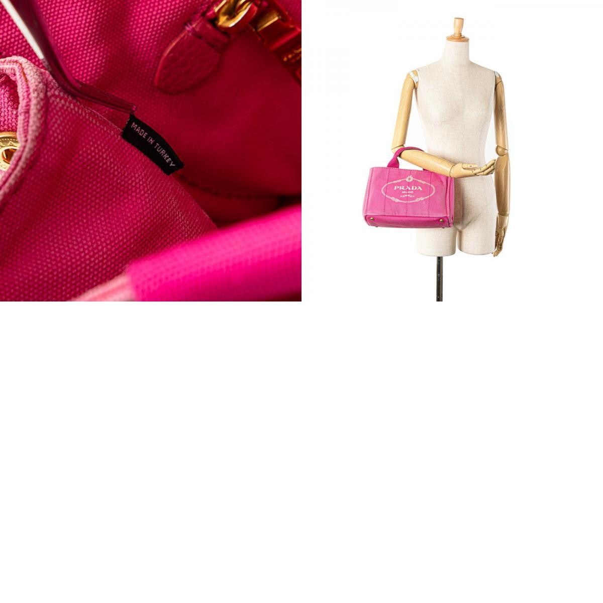 Prada Canapa Mini Handbag Pink Canvas Ladies PRADA Used from japan thumbnail 10