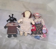 Lot of 3 Handmade Rag Dolls Folk Art Primitive Cloth & Wood Doll Figures Haiti