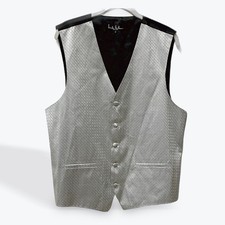 Nicole Miller Mens Silver Silk Basketweave Formal Vest Black Back Size M