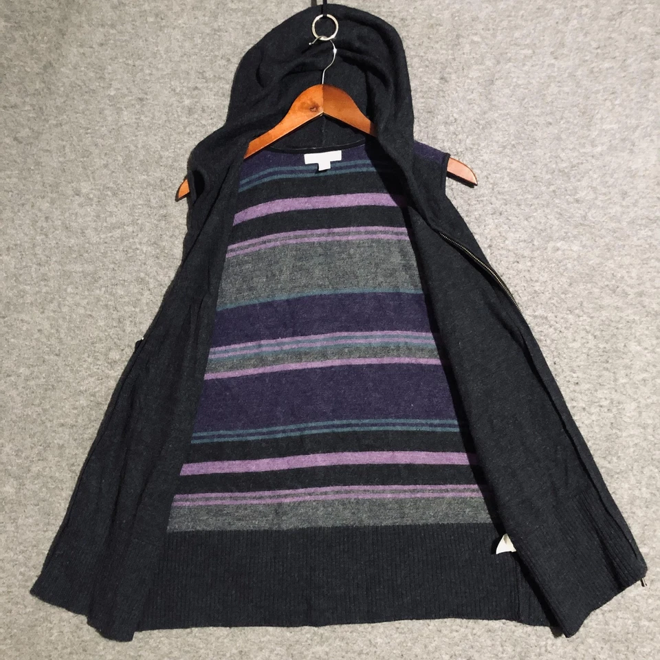 Chaleco Suéter Coldwater Creek Mujer Grande Gris Con Capucha Cremallera Completa 100% Lana Tejido Foto 3 de 4