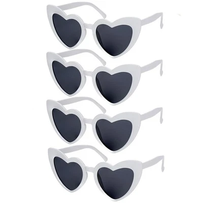 WOWTLMY 4 Pack Vintage Heart Shaped Sunglasses White Sunglasses For Women Cat Eye Lad...