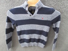 Polo Ralph Lauren Navy BLUE Striped Mock Neck Button Sweater Size Youth Large
