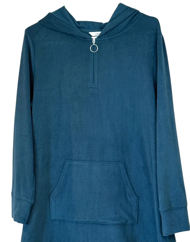Denim & Co. Womens Fleece Hooded Tunic Sweatshirt Teal Kangaroo Pocket Sz M NWOT - Image 3 of 4
