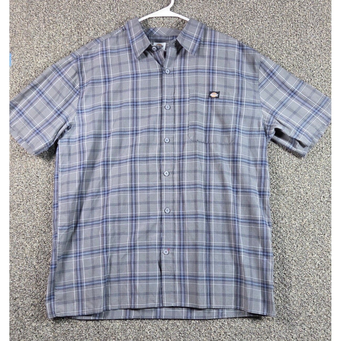 Dickies Short Sleeve Shirt Mens XL Grey Plaid Work Wear Skater Casual Button Up