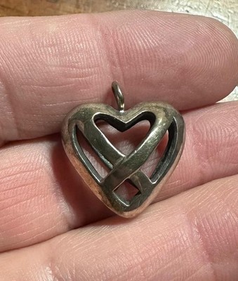 J.H. Breakell Signed Sterling Silver Puffed Crisscross Heart Pendant JHB #D6