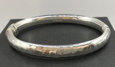 hammered hinged thick bangle, solid Sterling Silver (hollow) S/M fit, 13.7g, box