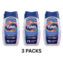 3 Pack Tums Ultra Strength 1000 Assorted Berries Antacid Tablets 72 Ct Ea 12/29