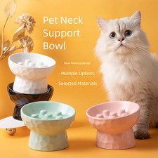 Ceramic Pet Slow Feeder High Foot DogBowl Interactive Elevated Cat Feeder Basin
