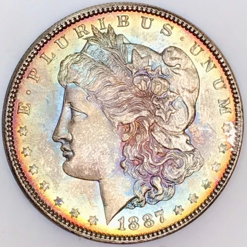 1887 MORGAN DOLLAR! MS+++! GORGEOUS RAINBOW TONING! SPECTACULAR FIND! NR #S1059