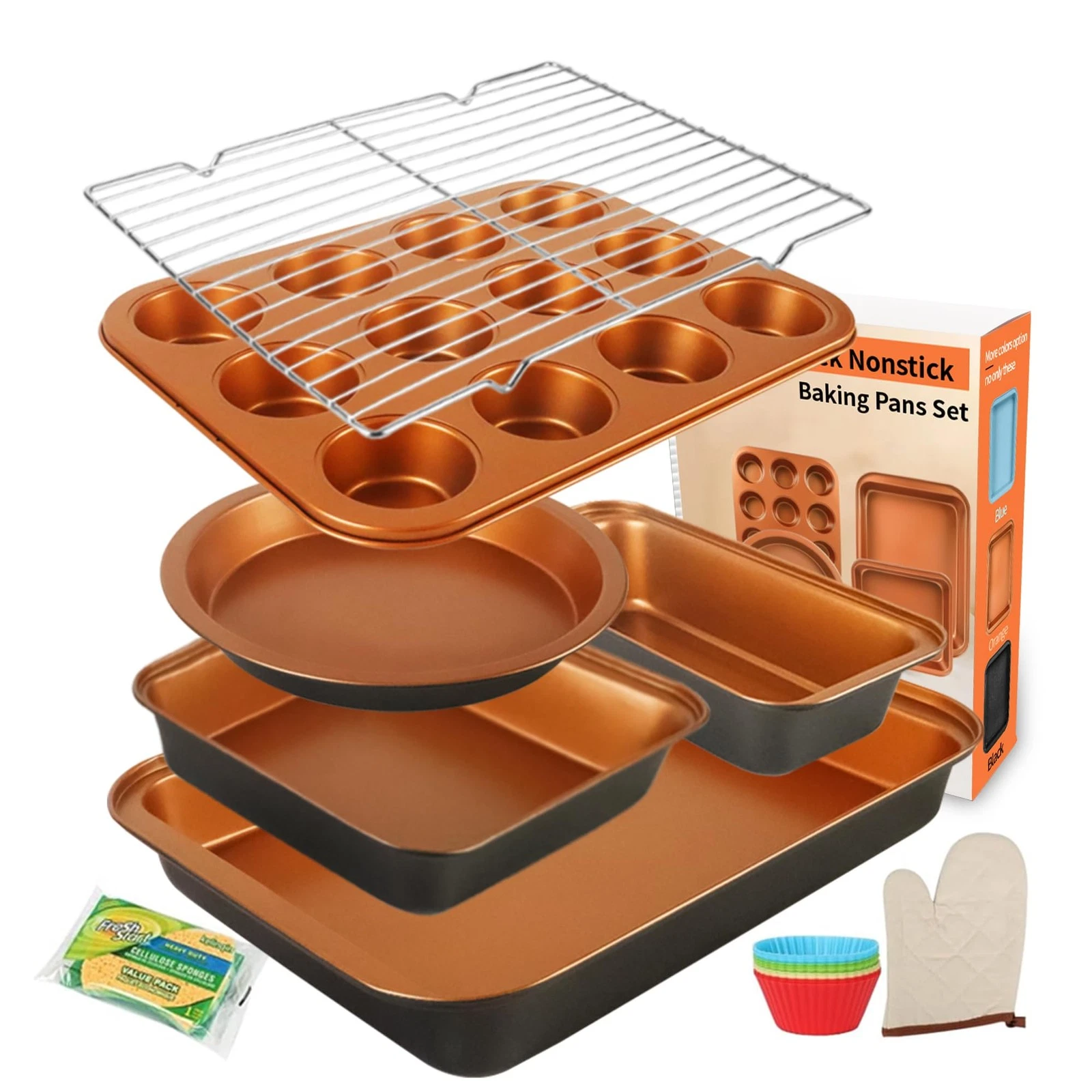Baking Pans Set 6-Pieces, Non Stick Bakeware Set Stackable, with Cookie Sheet...