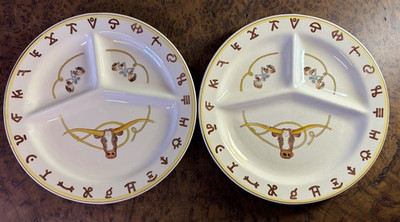 2 Western Longhorn Steer Divided Grill Plate Fred Roberts Co San Francisco 1950s