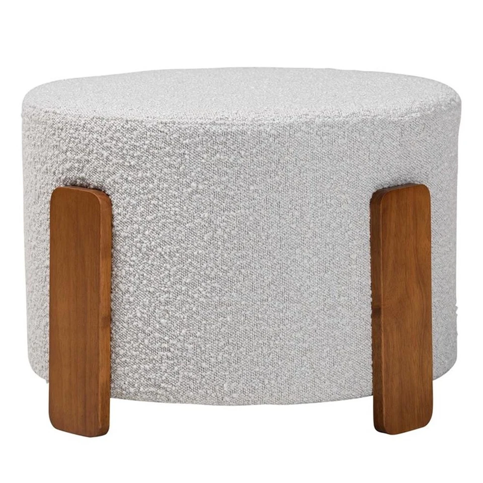 Baxton Studio Finlay Light Gray Boucle Fabric and Brown Wood Ottoman Footstool - Image 2 of 4