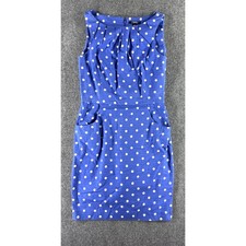 Chaps Blue Polka Dot Sleeveless Sheath Dress with Pockets Womens Size 8