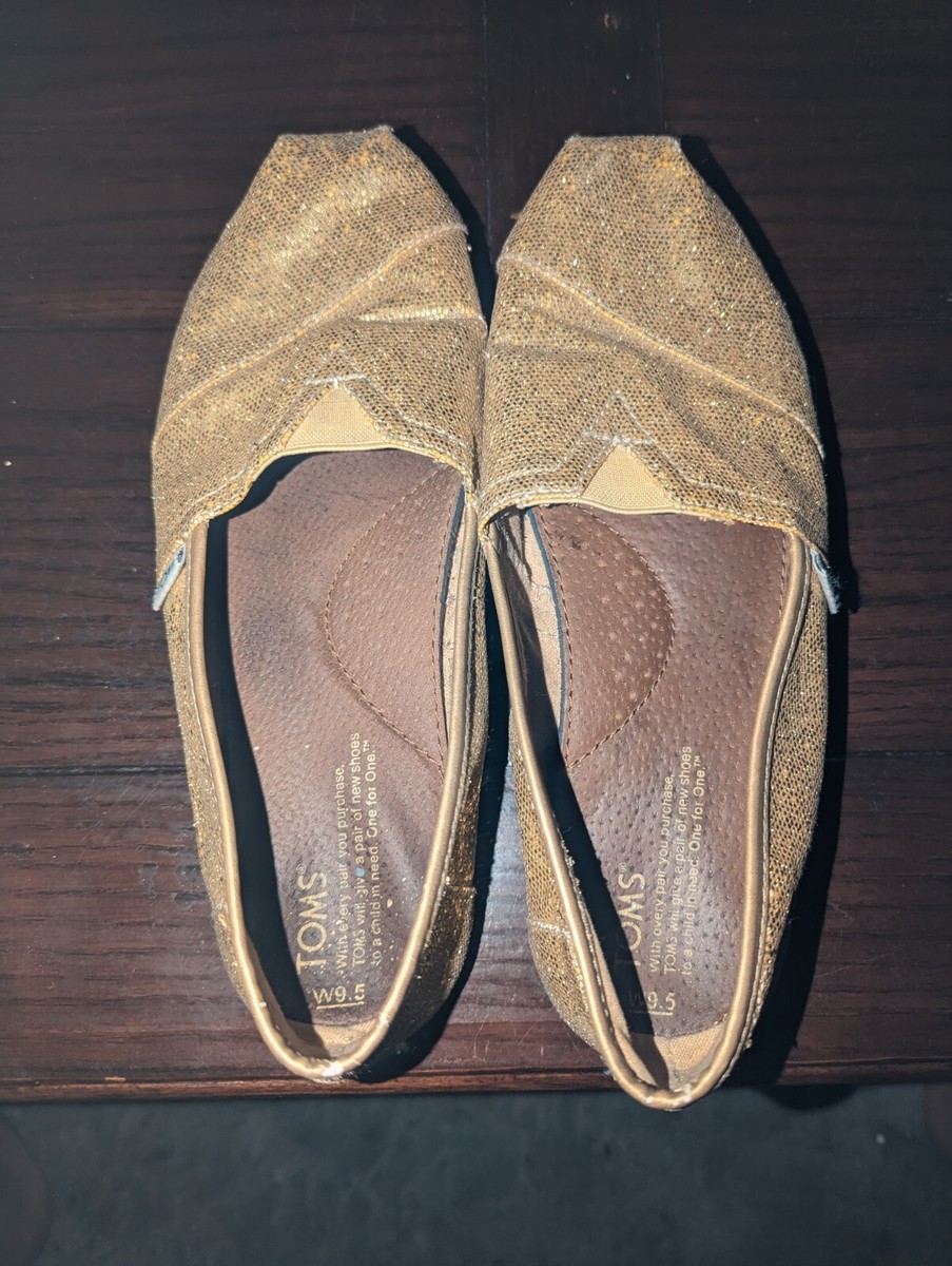 TOMS Shoes Womens Gold Glitter Glimmer Classic Slip-On Casual