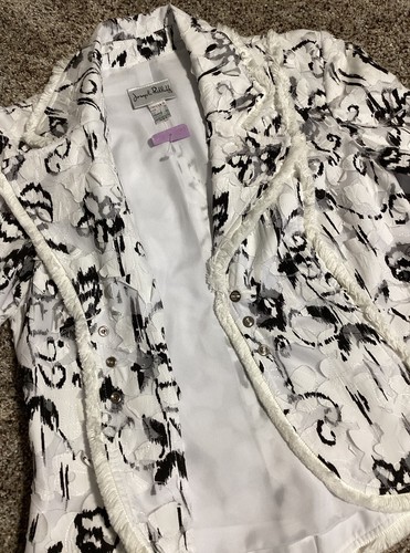 Blazer Joseph Ribkoff Women Size 10 Floral White Black Office Business - Picture 7 of 9