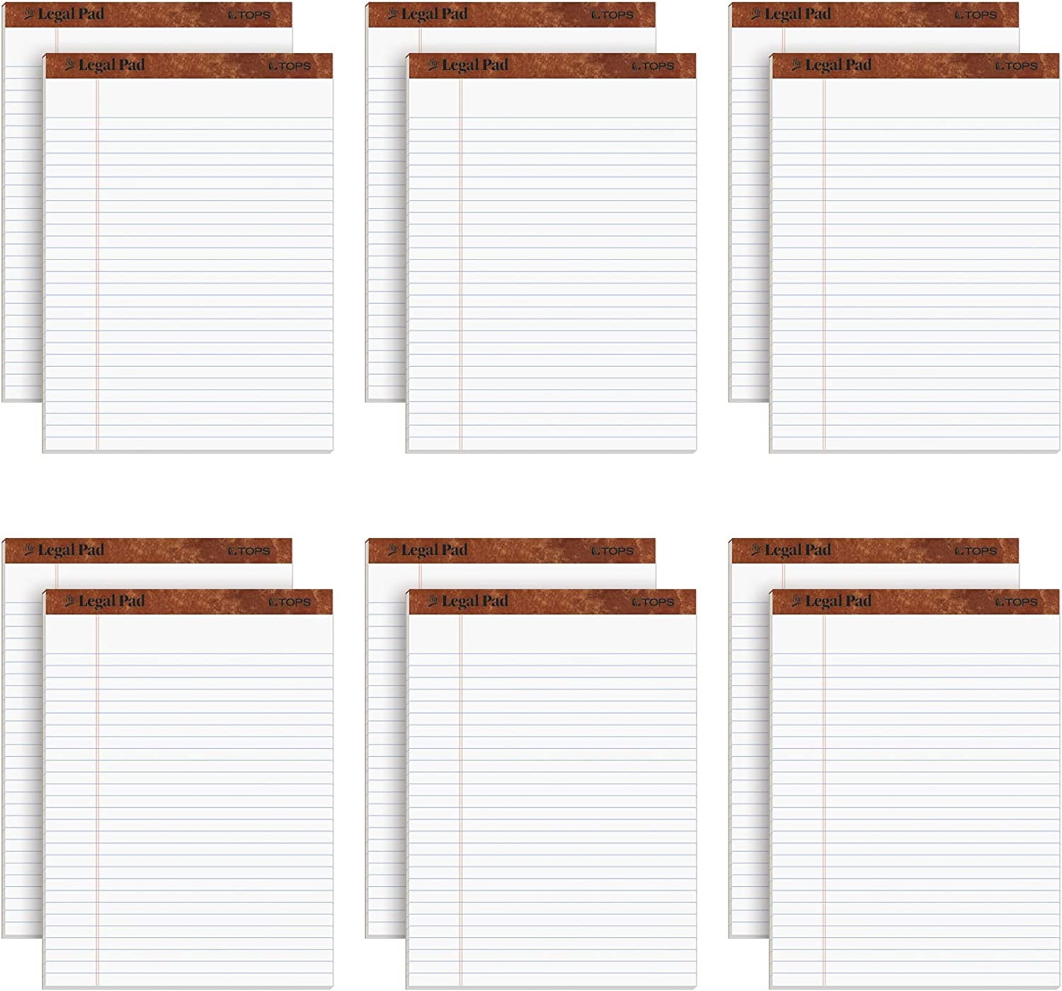 TOPS The Legal Pad Writing Pads 8-1/2 x 11-3/4 Legal Rule 50 Sheets 12 Pack