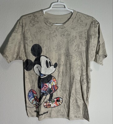 NWT Disney Mickey Mouse All Over Print Tee Gray T-Shirt Double Sided Mens  Large