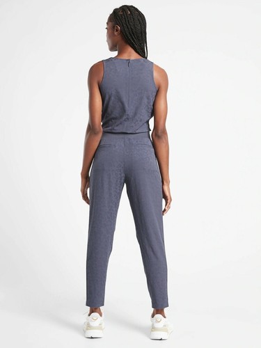 Athleta Brooklyn Textured Jumpsuit Romper Womens 22 Grayish Blue Pockets V Neck - Picture 13 of 14