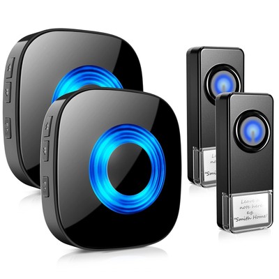 Wireless Doorbell 2 Receivers 2 Push Buttons, PHYSEN Waterproof Door Chime Ki...