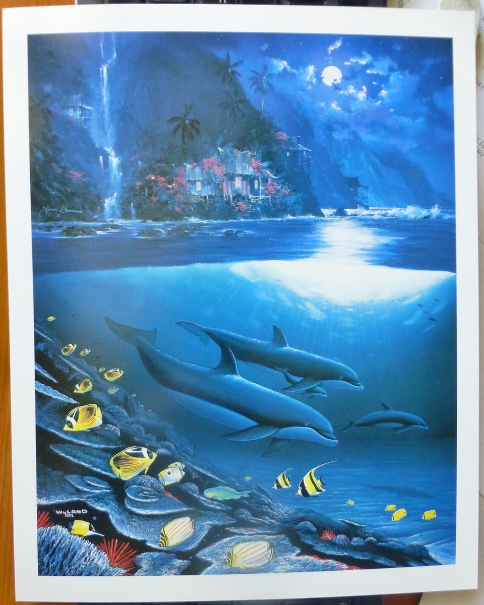 Wyland Studios Paradise 1992 Ocean art vintage lithograph Dolphins