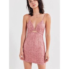 Nwt Urban Outfitters Line Dot Pink Lace Cutout Mini Dress