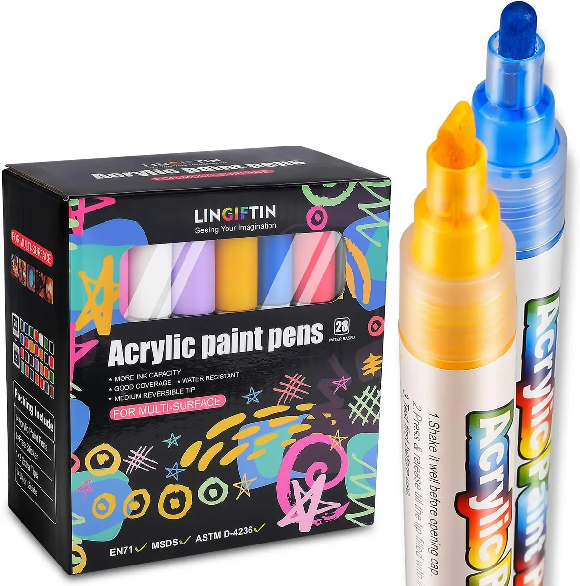 28 PREMIUM Acrylic Paint Markers for Metal Rock Plastic Wood Clothing Marker  Set