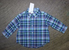 Ralph Lauren Baby Boys Blue Plaid Long Sleeve Shirt - Size 9 Months - NWT