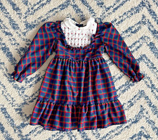 Vintage Polly Flinders Hand Smocked Plaid Dress Collared Size 5