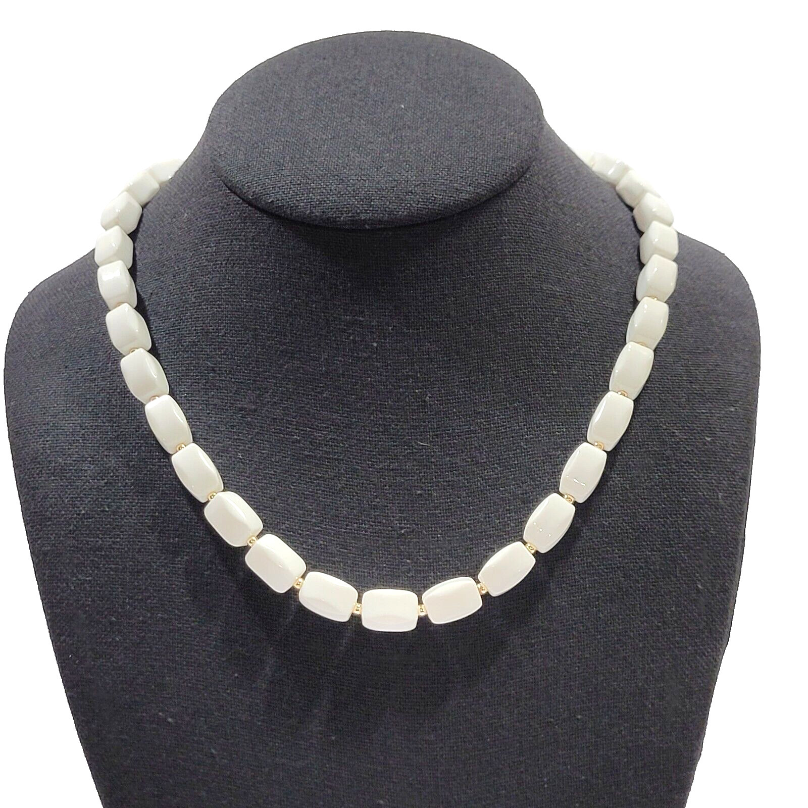 White Rounded Side Rectangle Bead w Gold Tone Sep… - image 4