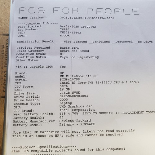 5) HP EliteBook 840 G5 Intel i5-8265U 1.60GHz 8GB RAM 256GB SSD No OS/Keyboard - Picture 2 of 11