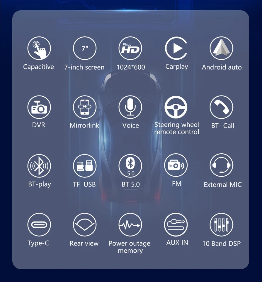 7 inch Double 2 Din Car Stereo Radio Apple CarPlay/Android Auto Touch Screen USB - Image 4 of 4