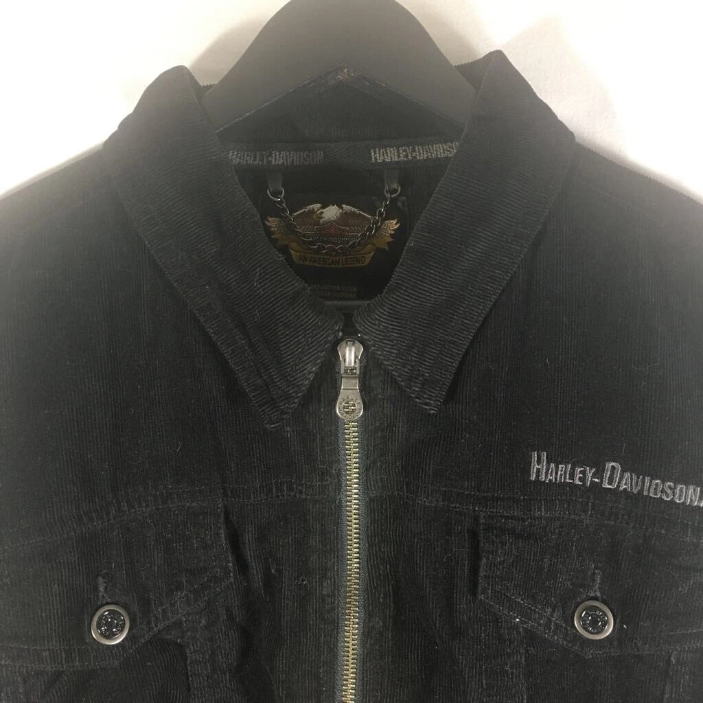 Harley Davidson Motorcycles Womens Corduroy Jacket Black Zip Up