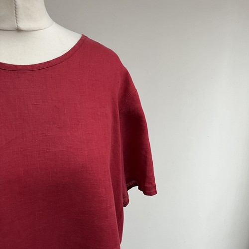 Flax Linen Top Size Medium Red Short Sleeves Relaxed Fit 100% Linen Holiday - Picture 2 of 8
