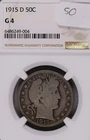 1915-D Barber Silver Half Dollar NGC G-4 #9-004