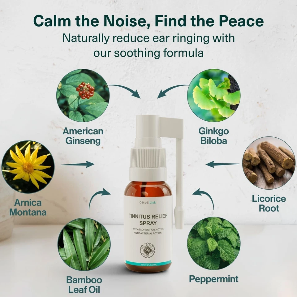 MediLisk Spray Alivio del Tinnitus - Apoya el Alivio del Tinnitus para Zumbidos en los Oídos 1 oz Foto 2 de 4