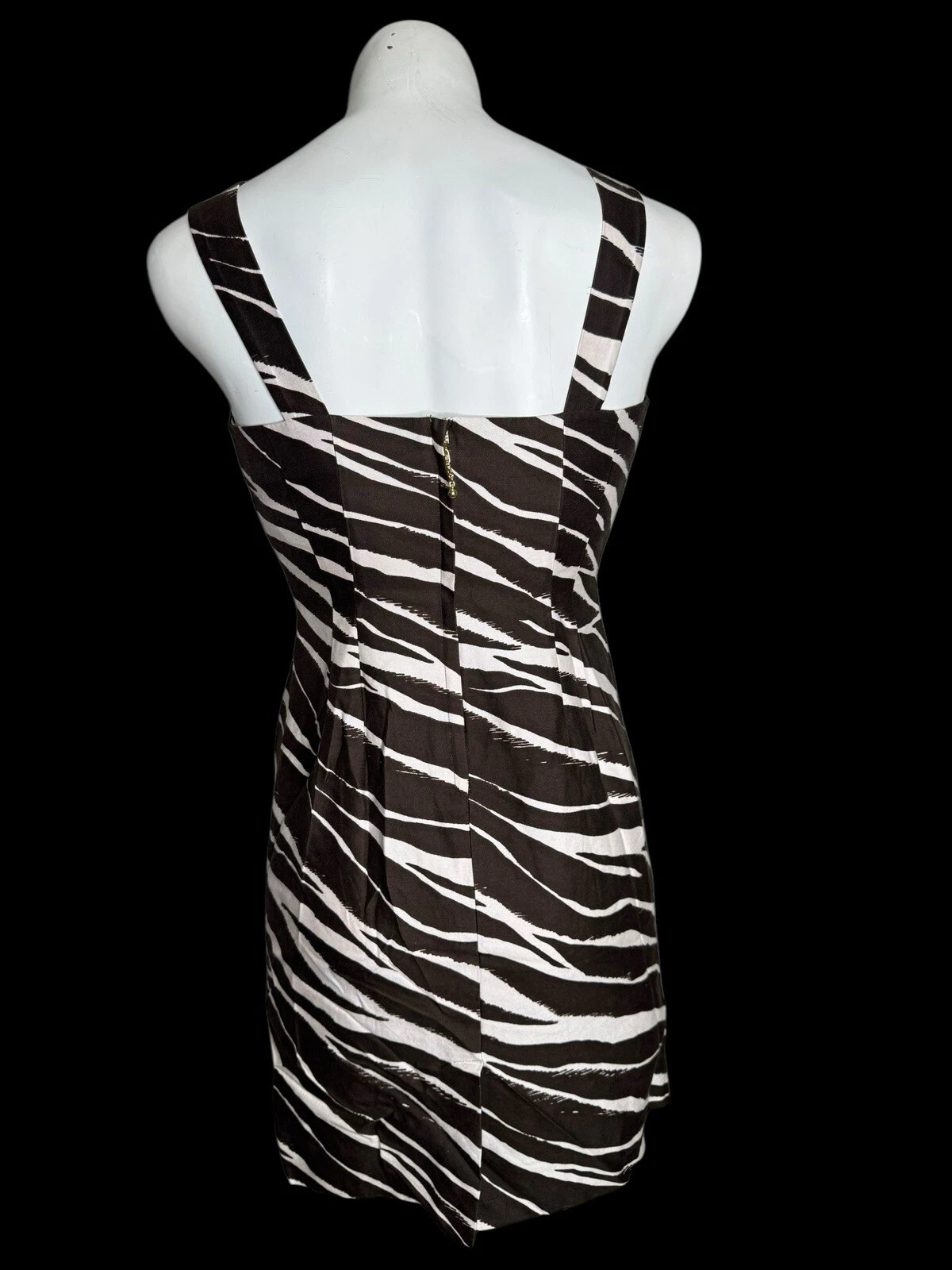 Mini abito Kate Spade marrone zebrato righe stampato perline seta cambio cotone 0 XS