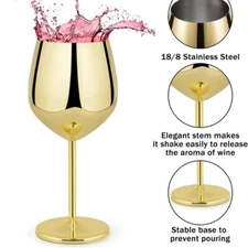 Stainless Steel Goblet Champagne Cocktail Drinking Cup Wine Glasses 18 oz