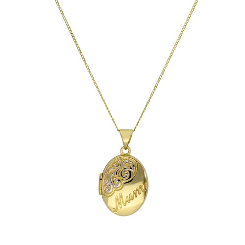 9ct Gold Oval Mum Locket with White 
