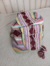 Lillo Woven Textile Back Pack Multi Colored Draw String